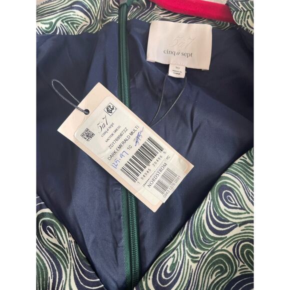 NWT CINQ Á SEPT Kacydie Green 90s Floral Abstract Slit Midi Dress Size 10 - Picture 11 of 12